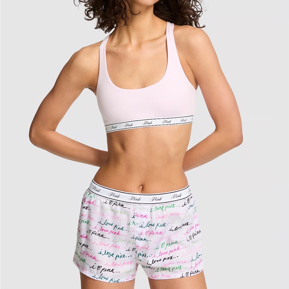 NWT PINK Victoria's Secret Script Print Boxer Shorts